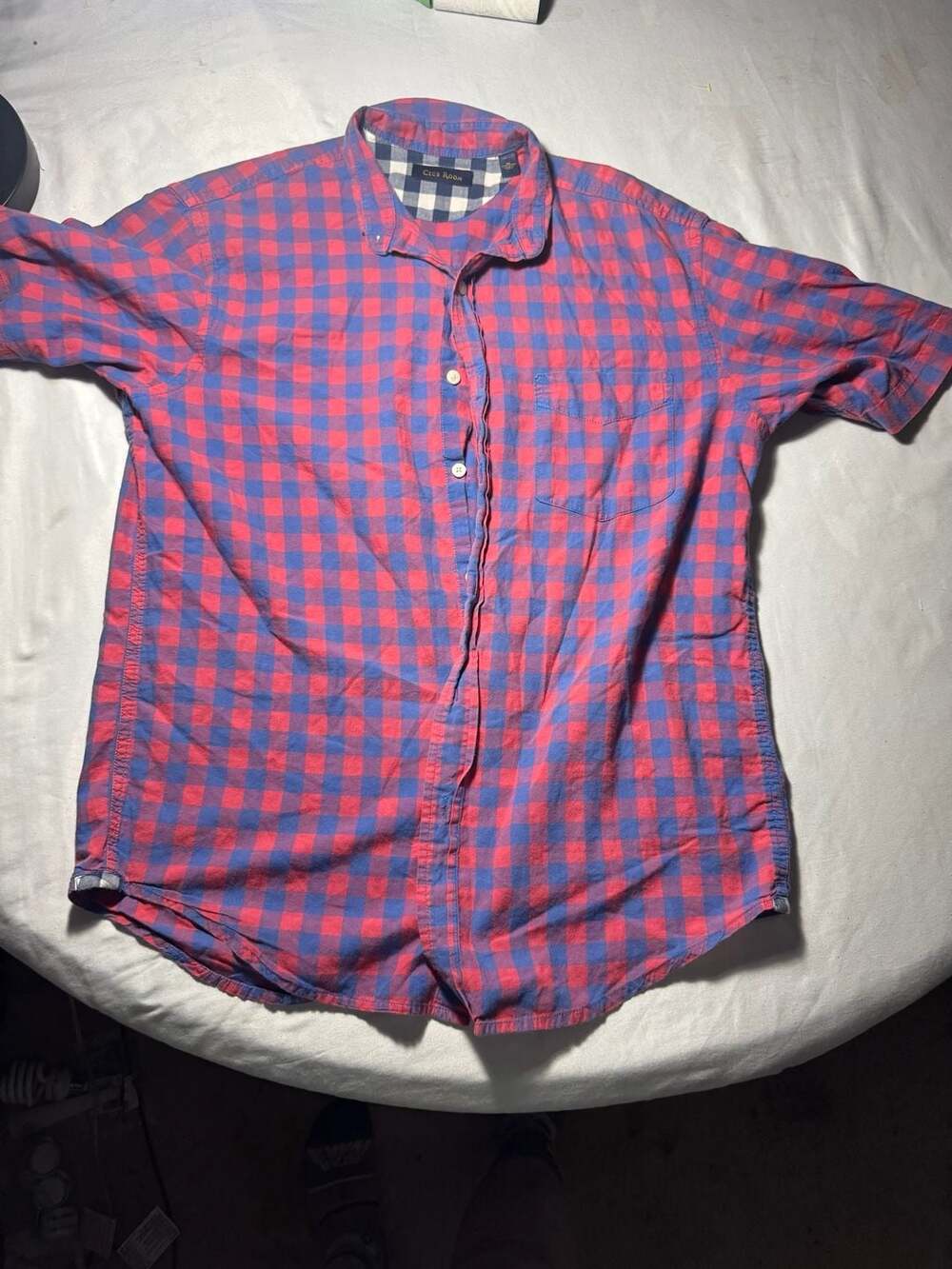 Club Room Men's Red and Blue Checkered Button-Up Shirt